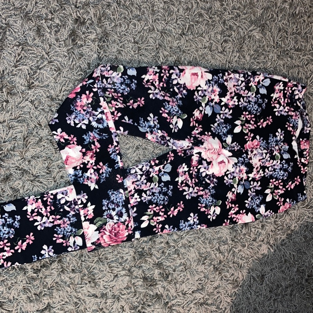 Blue pink and purple floral yoga pants/ stretchy leggings